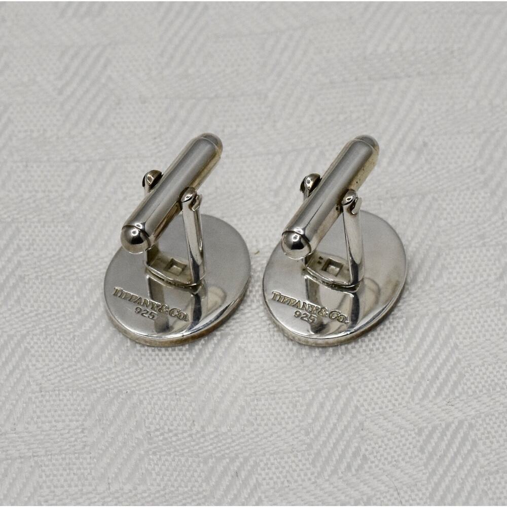 Tiffany & Co Oval 925 Sterling Silver Engine-turned Monogram "MOE" Cufflinks - Picture 4 of 7